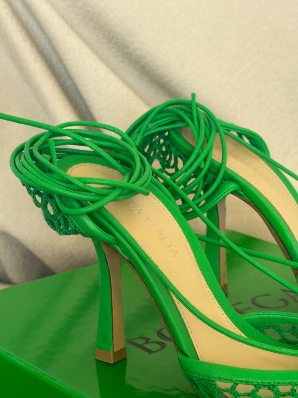 Bottega Veneta Mesh Grass Green Stretch Lace-up sandals - Picture 4 of 10